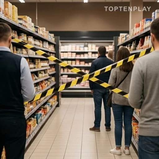 Rayon de supermarché entouré de rubans de mise en scène