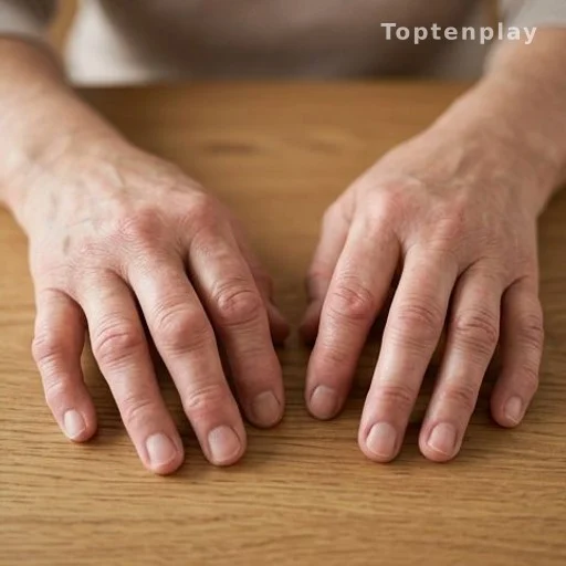 Mains aux articulations gonflées, signe de raideur articulaire liée à l'arthrose