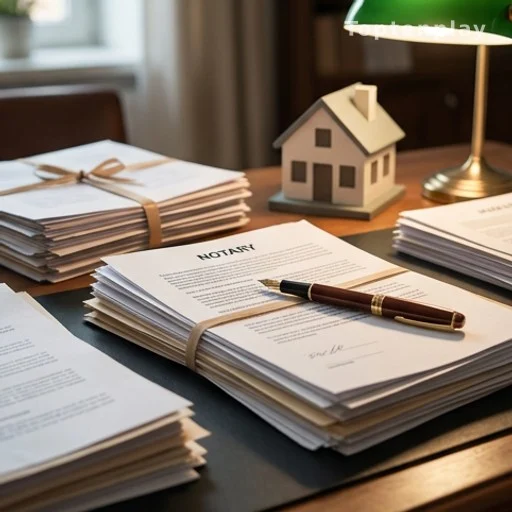 Bureau de notaire avec documents successoraux et modèle de maison, illustrant la récupération sur succession