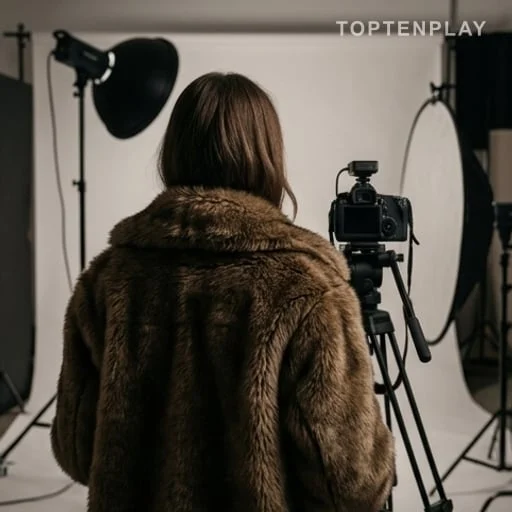 Séance photo en studio avec veste en fourrure