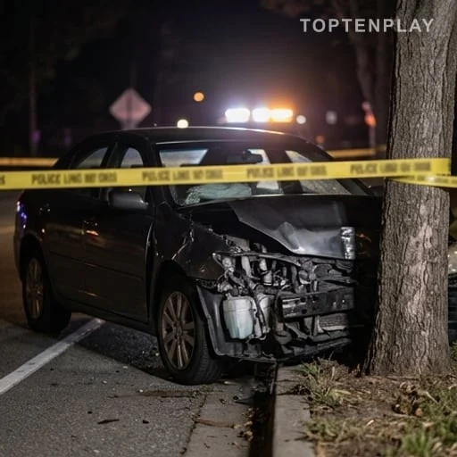 Voiture accidentée près d’un arbre, sécurité routière