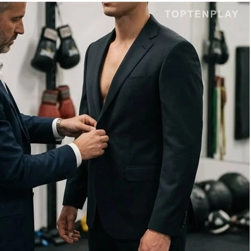 Essayage de costume après une séance de sport
