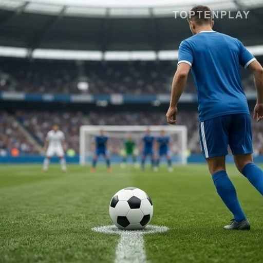 Ballon placé sur penalty dans un stade