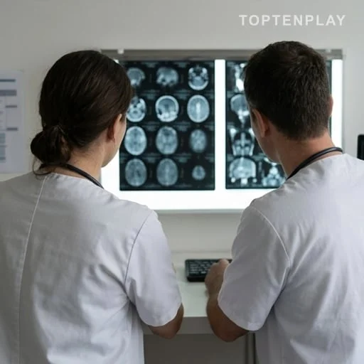 Soignants examinant des clichés médicaux pédiatriques