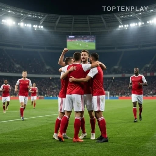 Joueurs anonymes célébrant un but après un 4-1