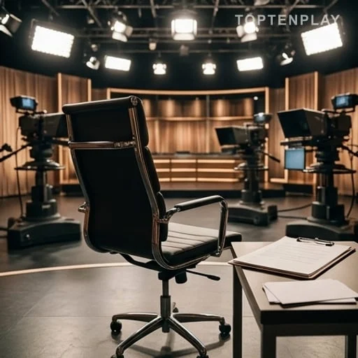 Fauteuil d’animatrice sous les projecteurs du plateau