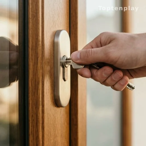 Main tournant une clé dans une serrure de porte d'entrée pour sécuriser le logement