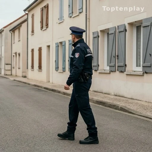 Policier en patrouille dans une rue résidentielle dans le cadre de l'Opération Tranquillité Vacances