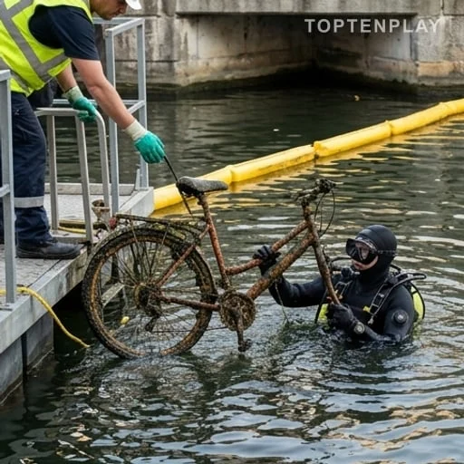 Plongeur nettoyant les fonds d’un bassin urbain