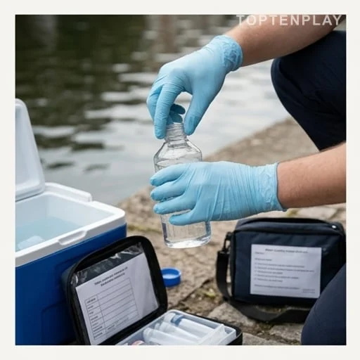 Prélèvement d’eau pour contrôle sanitaire au bord du canal