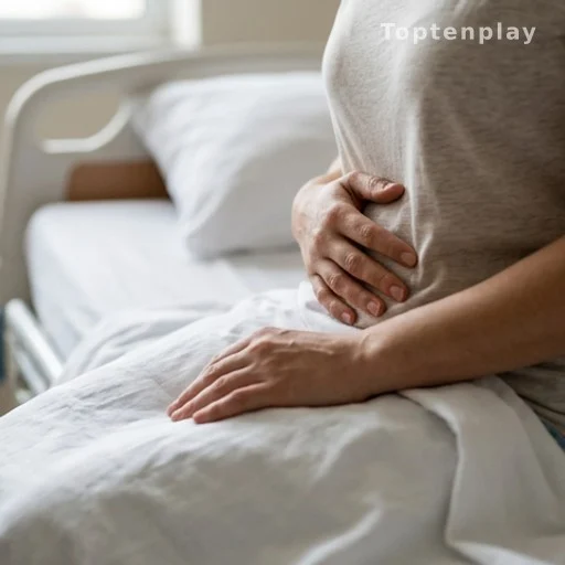 Femme tenant son abdomen, symptôme de gonflement lié au cancer de l'utérus