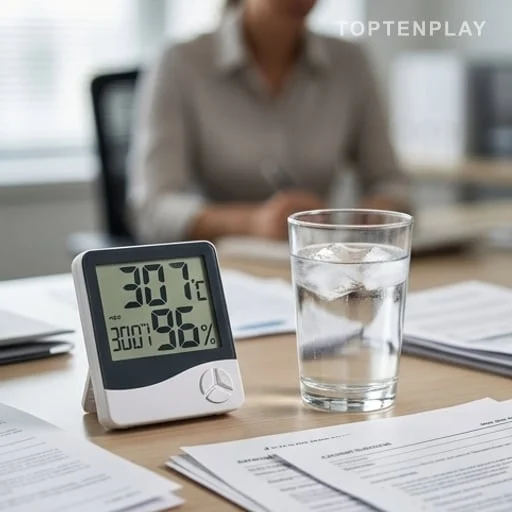 Thermomètre et dossier de droit du travail en bureau chaud