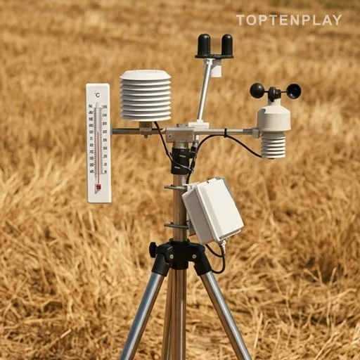 Station météorologique nationale sous un soleil estival intense