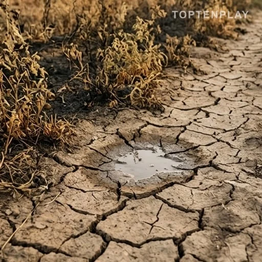 Sol profondément craquelé après plusieurs semaines de chaleur