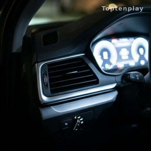 Climatisation intérieure d'une voiture électrique allumée la nuit