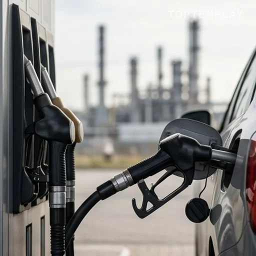 Pistolet de pompe à carburants près d’une raffinerie