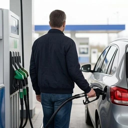 Conducteur anonyme faisant le plein de sa voiture