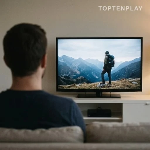 Spectateur regardant un film de randonnée en streaming
