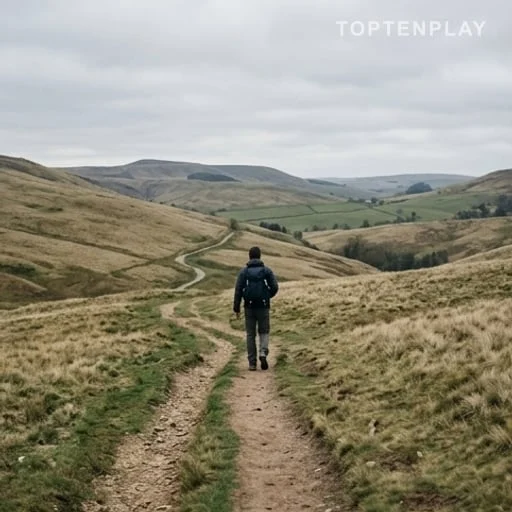 Marcheur de dos sur un étroit chemin rural