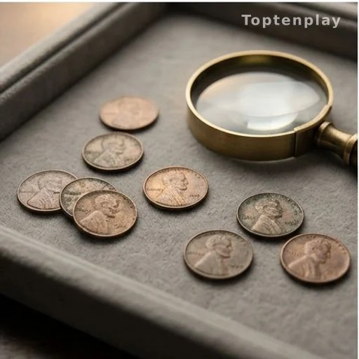 Collectionneurs examinant des pennies Lincoln rares à la loupe pour identifier les millésimes