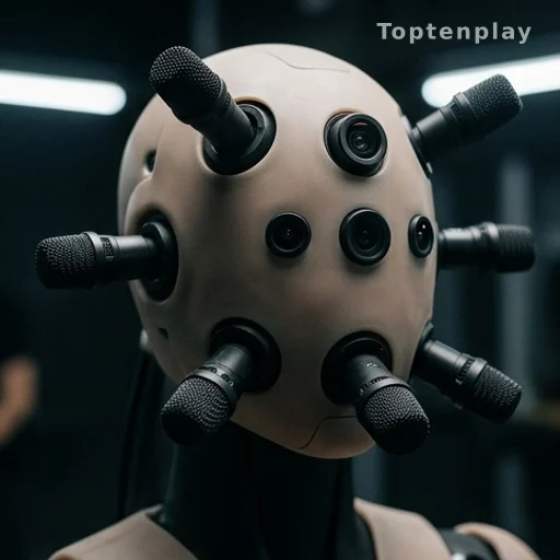 Capteurs et micros directionnels intégrés à la tête d'un robot compagnon IA