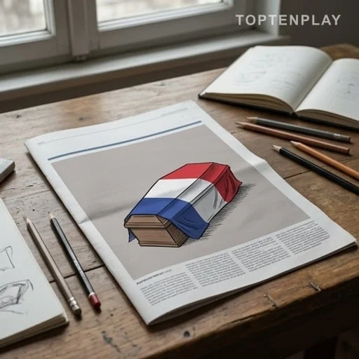 Page satirique illustrée aux couleurs bleu blanc rouge