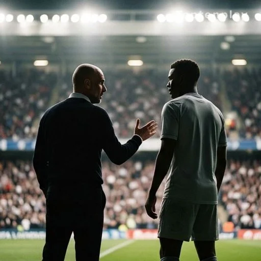 Entraîneur de football donnant des consignes à un joueur en bord de terrain pendant un match