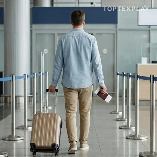 Voyageur de dos avec une valise dans un aéroport