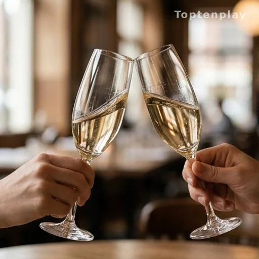 Deux coupes de champagne portées en trinquant, symbole de combativité face à la maladie