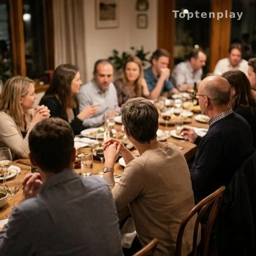 Convives autour d'une table de dîner, illustrant la nécessité de parler librement du cancer