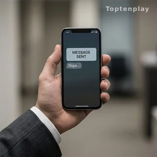 Main tenant un téléphone avec un SMS envoyé par erreur, contexte politique
