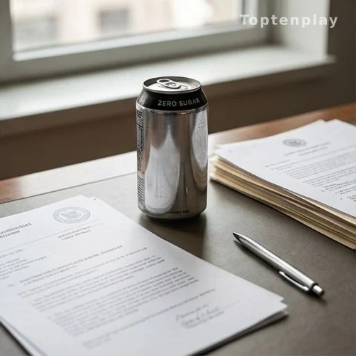 Canette de soda zéro sucre sur un bureau officiel avec documents