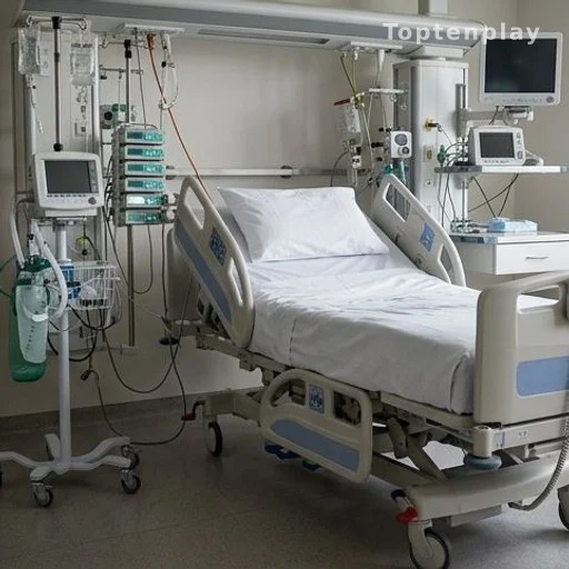 Chambre de soins intensifs avec équipements respiratoires et moniteurs médicaux