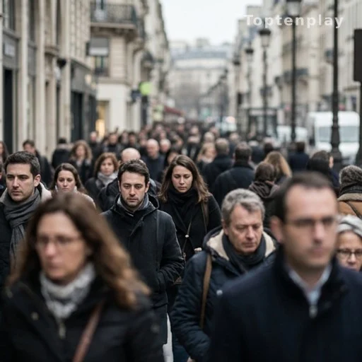 Foule anonyme dans une rue française illustrant le pessimisme ambiant