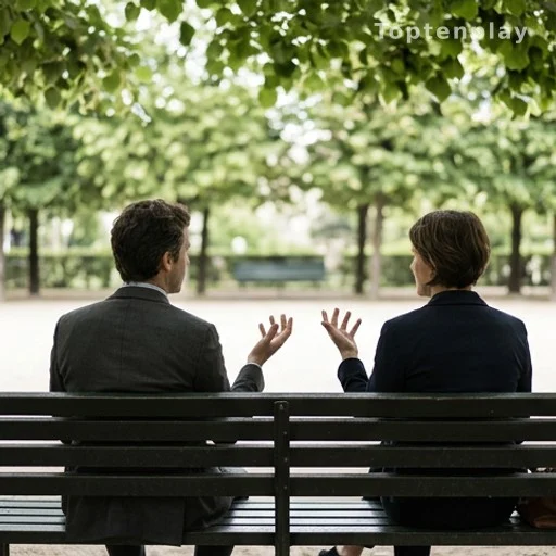 Deux personnes en discussion dans un parc illustrant la technique de reformulation