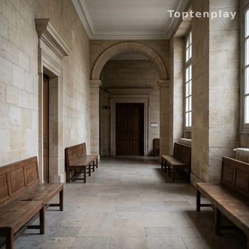 Couloir d'un palais de justice français lors d'une audience en appel
