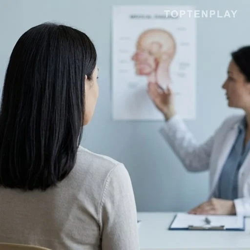 Patiente échangeant avec un médecin sur des symptômes neurologiques