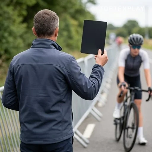 Commissaire examinant une sanction pendant une course cycliste