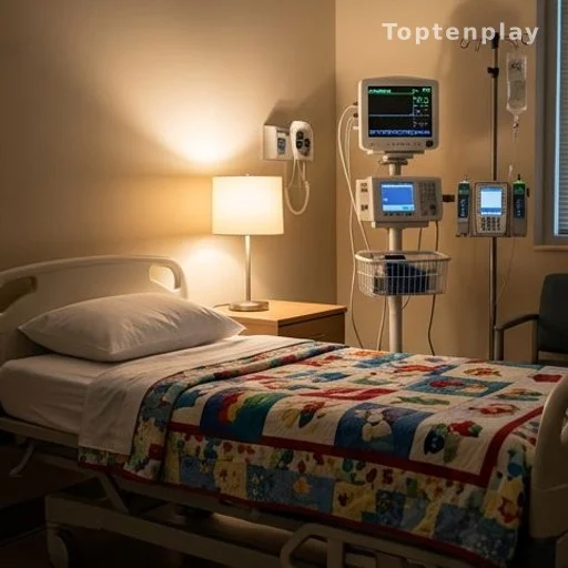 Chambre pédiatrique hospitalière avec équipement médical de surveillance