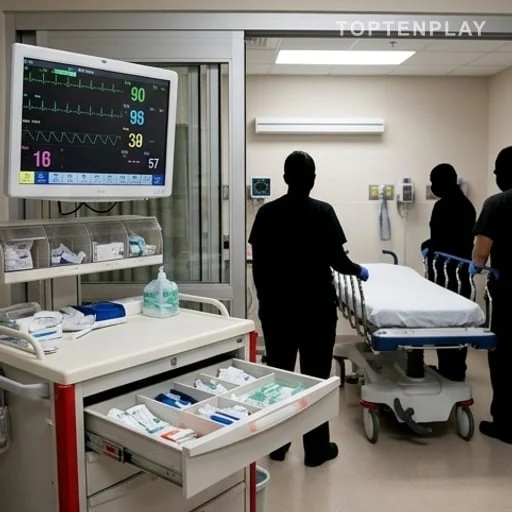 Salle d’urgence avec matériel de prise en charge médicale