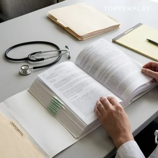 Dossiers médicaux et documents de justice sur une table