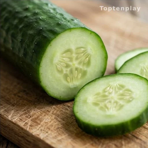 Concombre tranché sur une planche en bois, riche en vitamines et minéraux