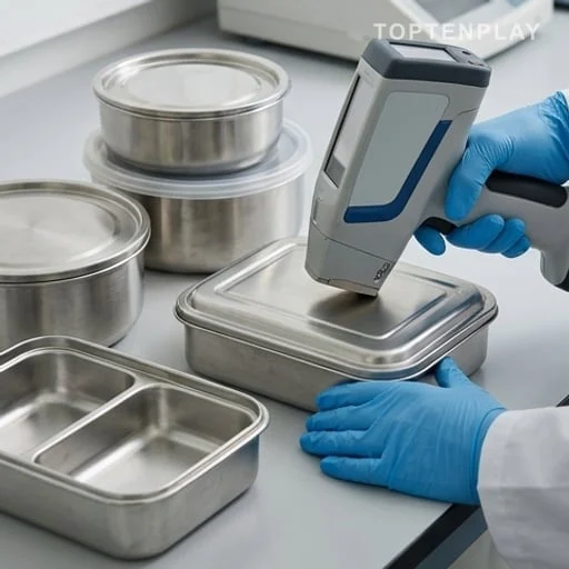Contrôle de sécurité alimentaire sur des contenants en acier inoxydable