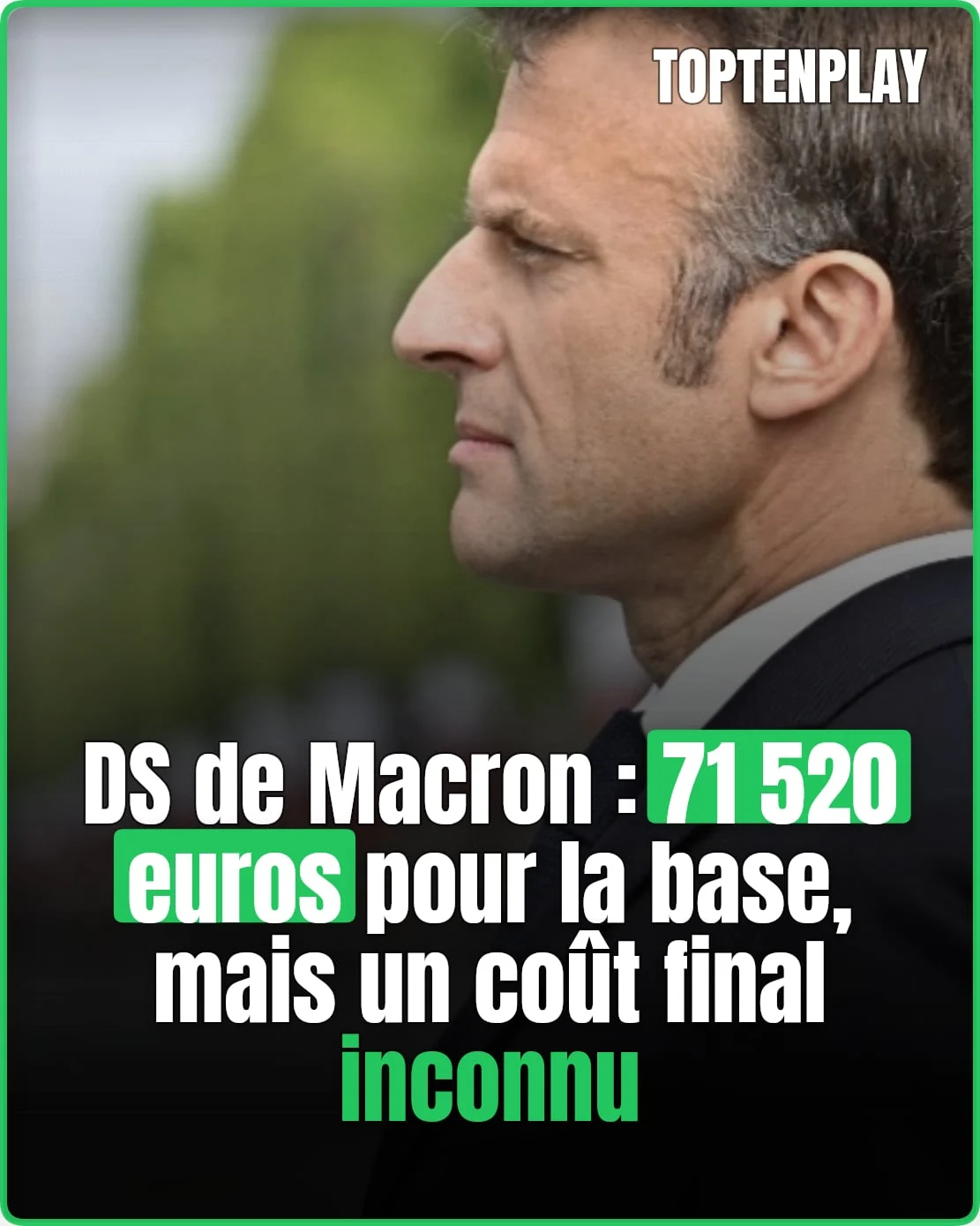 DS de Macron: 71 520 euros la base, coût final inconnu
