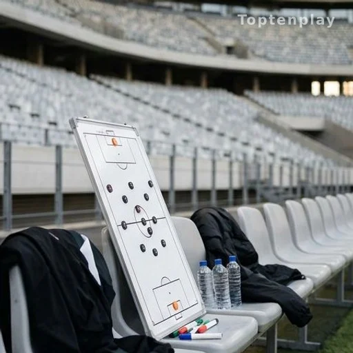 Banc de touche d'un stade de football avec tableau tactique