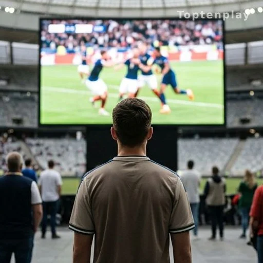 Homme de dos regardant un écran de stade lors d'une célébration sportive