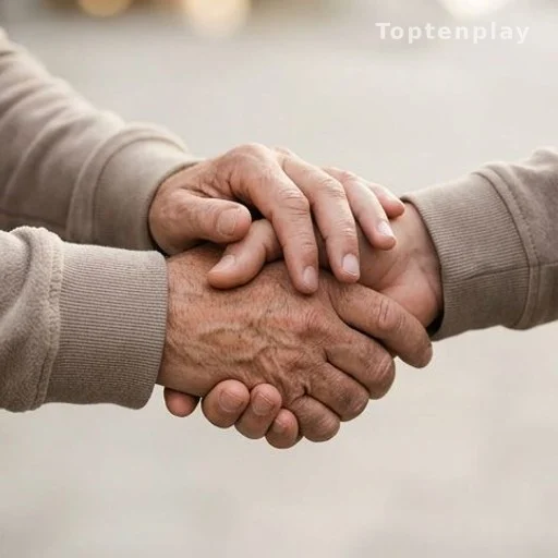 Deux mains, l'une plus âgée et l'autre jeune, dans une poignée chaleureuse