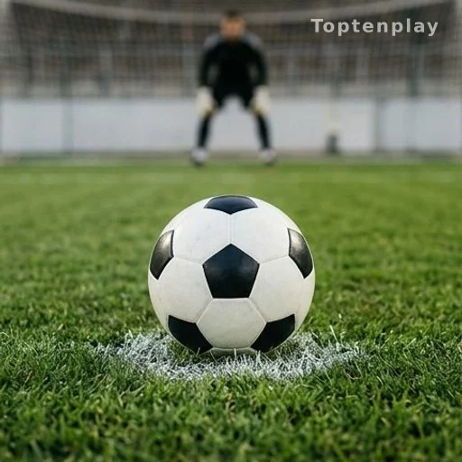 Ballon de football posé sur le point de penalty lors d'un match