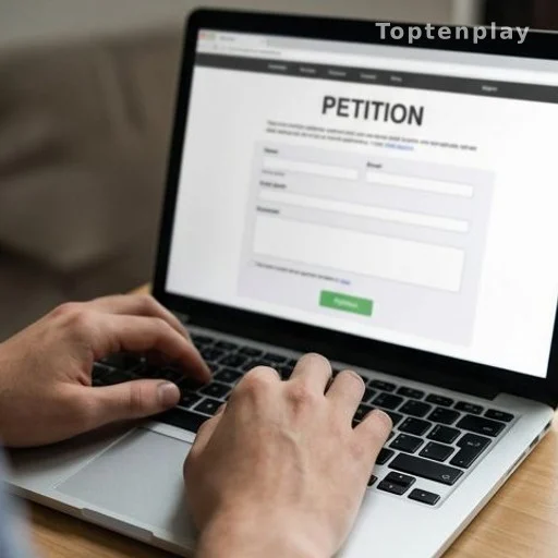 Mains tapant sur un clavier pour signer une pétition en ligne