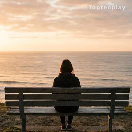 Femme de dos assise face à l'océan au lever du soleil après une épreuve